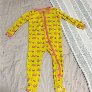 Kickee Pants Yellow and Pink Snail Print Footie